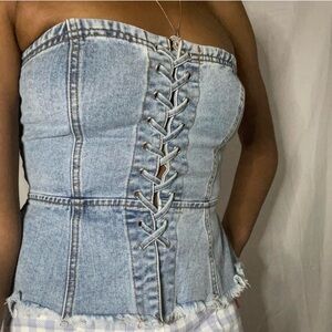 NWT Forever 21 Corseted Denim Top Size M